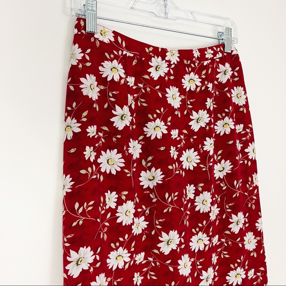 Vintage Y2K Botanical Midi Skirt in Red | Size 4 - Picture 7 of 10